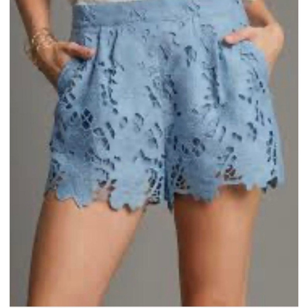 Umgee NWT Womens Blue Floral Eyelet Lace Scallop Hem High Rise Shorts L Feminine